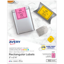 Avery® Easy Peel® Rectangle Labels with Sure Feed™, Assorted Bright Colors,  2