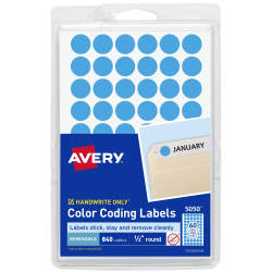 Avery® Color-Coding Removable Labels, 1/2 Inch Round Stickers, Light Blue,  Non-Printable, 840 Dot Stickers Total (5050)