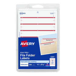 File Folder Labels on 4” x 6” Sheets, Easy Peel, White/Red, Print or  Handwrite, 2/3” x 3-7/16”, 252 Labels (5201)