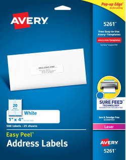 Avery Easy Peel Address Labels Sure Feed Technology Permanent Adhesive 1 X 4 2 000 Labels 5161