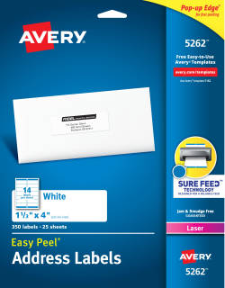 Avery Easy Peel Address Labels 1 1 3 X 4 350 Labels 5262 Avery Com