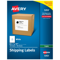 100 Full Sheet adhesive shipping label blank made usa 