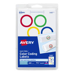Avery® Removable Color-Coding Labels, Removable Adhesive, Assorted Colors,  1-1/4