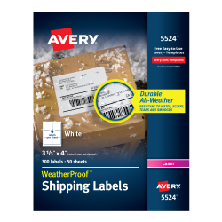 Avery Weatherproof Mailing Labels Trueblock Technology Permanent Adhesive 3 1 3 X 4 300 Labels 5524