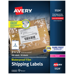 Avery® Waterproof Labels with Ultrahold® Permanent Adhesive, 3-1/3