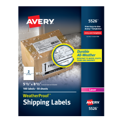 Avery Weatherproof Mailing Labels Permanent Adhesive 300