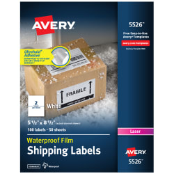 Waterproof Labels with Ultrahold® Permanent Adhesive, Sure Feed™,  TrueBlock®, Laser, 100 Labels, 5-1/2