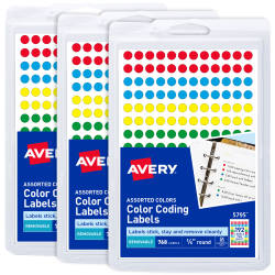 Avery® Color-Coding Removable Labels, 1/4