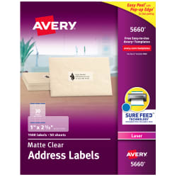 1 x 2-5/8 Rectangle Labels Matte White Paper with SureFeed - Avery