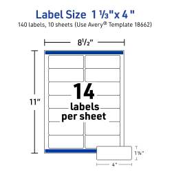 Avery® Matte Clear Address Labels, Sure Feed™ Technology, Laser, 1-1/3