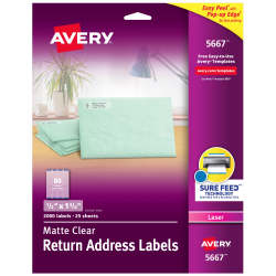 Avery® Matte Clear Return Address Labels, Sure Feed™ Technology, Laser,  1/2