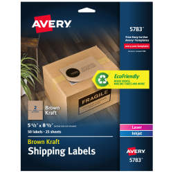 Avery Shipping Labels Permanent Adhesive Kraft Brown 5 1 2 X 8 1 2 50 Labels 5783
