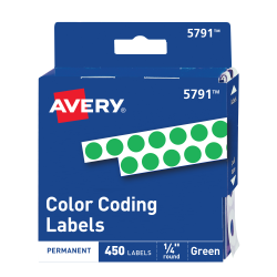 Avery® Color-Coding Removable Labels, 1/4 Inch Round Stickers, Green,  Non-Printable, 450 Dot Stickers Total (5791)