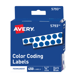 Avery® Color-Coding Removable Labels, 1/4 Inch Round Stickers, Dark Blue,  Non-Printable, 450 Dot Stickers Total (5793)