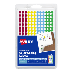 Avery Assorted Removable See Through Color Dots 1 4 Round Handwrite Only Pack Of 864 5796
