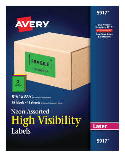 Avery High Visibility Labels Assorted Neon Colors 450 Labels