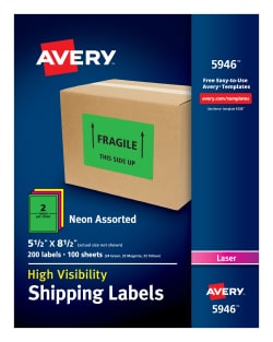 Avery High Visibility Labels Assorted Neon Colors 2 X 4