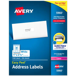 Avery Easy Peel Address Labels Sure Feed Technology Permanent Adhesive 1 X 2 5 8 3 000 Labels 5160