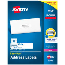Avery Easy Peel Address Labels Sure Feed Technology Permanent Adhesive 1 X 4 5 000 Labels 5961