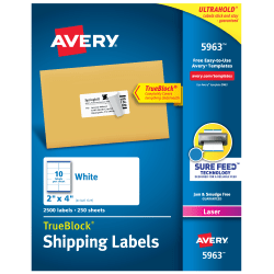Avery Trueblock Shipping Labels Sure Feed Technology Permanent Adhesive 2 X 4 2 500 Labels 5963