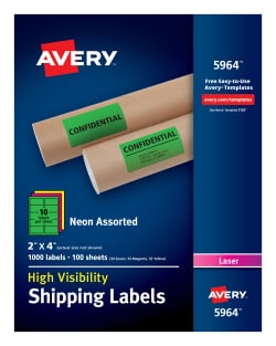 Avery High Visibility Labels Assorted Neon Colors 2 X 4