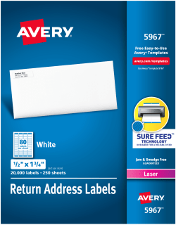 Avery® Return Address Labels, Sure Feed™ Technology, Permanent Adhesive,  1/2
