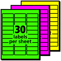Milcoast Bright Neon Address Labels 1" x 2-5/8" 5 Color Pack 25 Sheets 