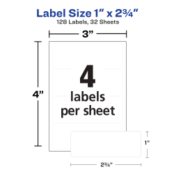 6113 All-Purpose Labels White 1 x 2.75 Inches 2 Set of 128 Count 