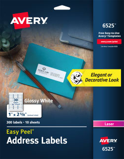 Avery Easy Peel Address Labels Glossy 1 X 2 5 8 Pack Of 300 6525