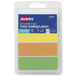 Avery® Color-Coding Removable Labels, 1/2 x 3/4 , Assorted Neon Colors,  Non-Printable, 525 Blank Labels Total (6721) - Avery® Removable Labels,  1/2 x 3/4 , Neon, 525 Total (6721)