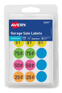 1008 Removable Labels Avery 5408 White 3/4" Round Garage Sale Price Tag Stickers
