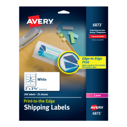 Avery Shipping Labels Sure Feed Technology Permanent Adhesive Print To The Edge 2 X 3 3 4 200 Labels 6873