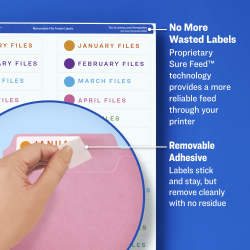 Avery Removable File Folder Labels Sure Feed Technology Removable Adhesive White 2 3 X 3 7 16 750 Labels 8066
