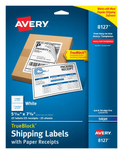 Avery® Shipping Labels w/ Paper Receipts, TrueBlock® Technology, Permanent  Adhesive, 5-1/16