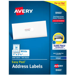 Avery Easy Peel Address Labels Sure Feed Technology Permanent Adhesive 1 X 2 5 8 750 Labels 8160
