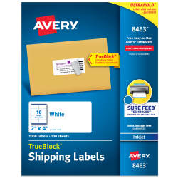 Avery Trueblock Shipping Labels Sure Feed Technology Permanent Adhesive 2 X 4 250 Labels 8163