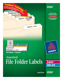 Avery File Folder Labels Permanent Adhesive Assorted Colors 2 3 X 3 7 16 150 Labels 08590