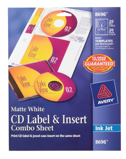 Avery CD Label & Insert Combo Sheets Matte, 20 Disc Labels ...