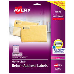 Avery® Matte Clear Return Address Labels, Sure Feed™ Technology, Laser,  2/3