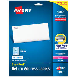 Avery Easy Peel Return Address Labels Sure Feed Technology Permanent Adhesive 1 2 X 1 3 4 800 Labels 18167