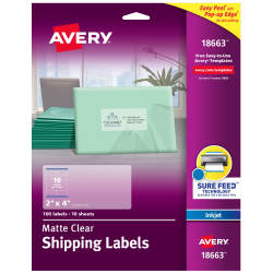 Avery Matte Clear Address Labels Sure Feed Technology Inkjet 2 X 4 100 Labels 18663