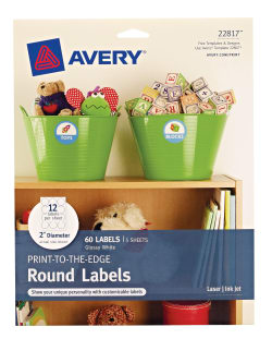 Avery Round Labels Permanent Adhesive Print To The Edge Glossy White 2 Diameter 60 Labels 22817