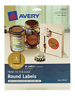 Avery Round Labels Print To The Edge Permanent Adhesive Kraft Brown 2 1 2 Diameter 90 Labels 22818