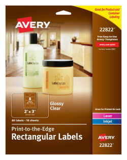 Avery Easy Peel Labels Print To The Edge Permanent Adhesive Glossy Clear Rectangle 2 X 3 80 Labels 22822