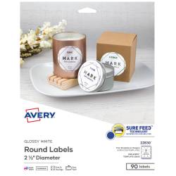 Avery® Glossy White Round Labels with Sure Feed™, 2-1/2