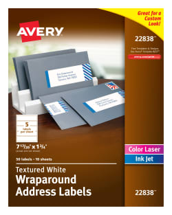 Avery Wraparound Address Labels Water Resistant Permanent Adhesive Matte Rectangle 7 17 20 X 1 3 4 50 Labels 22838