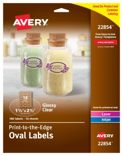 Avery Easy Peel Labels Print To The Edge Permanent Adhesive Glossy Clear Oval 1 1 2 X 2 1 2 180 Labels 22854