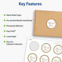 Avery® Round Labels, Matte White with Metallic Gold Borders, Easy Peel®,  Permanent, 2