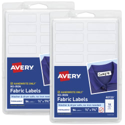 2x Avery Kids No-Iron Clothing Labels Washer & Dryer Safe Writable Fabric  Labels