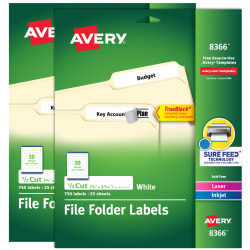 Avery File Folder Labels 5366-2/3" x 3 7/16" Permanent 1500 Labels White